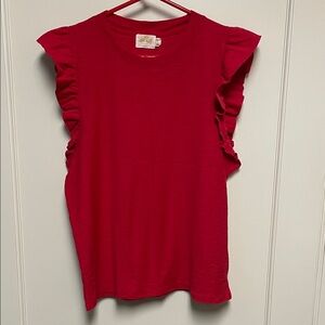 Nation LTD Paulette Ruffled Sleeve Red Top